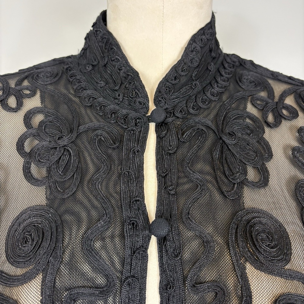 Cache Y2K Black Soutache Mesh Duster Cardigan Lace Sheer Button Front M Gothic - Picture 2 of 11